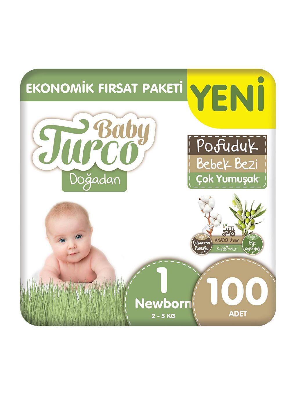 Doğadan Ekonomik Fırsat Paketi Pofuduk Bebek Bezi 1 Numara Newborn 100 Adet