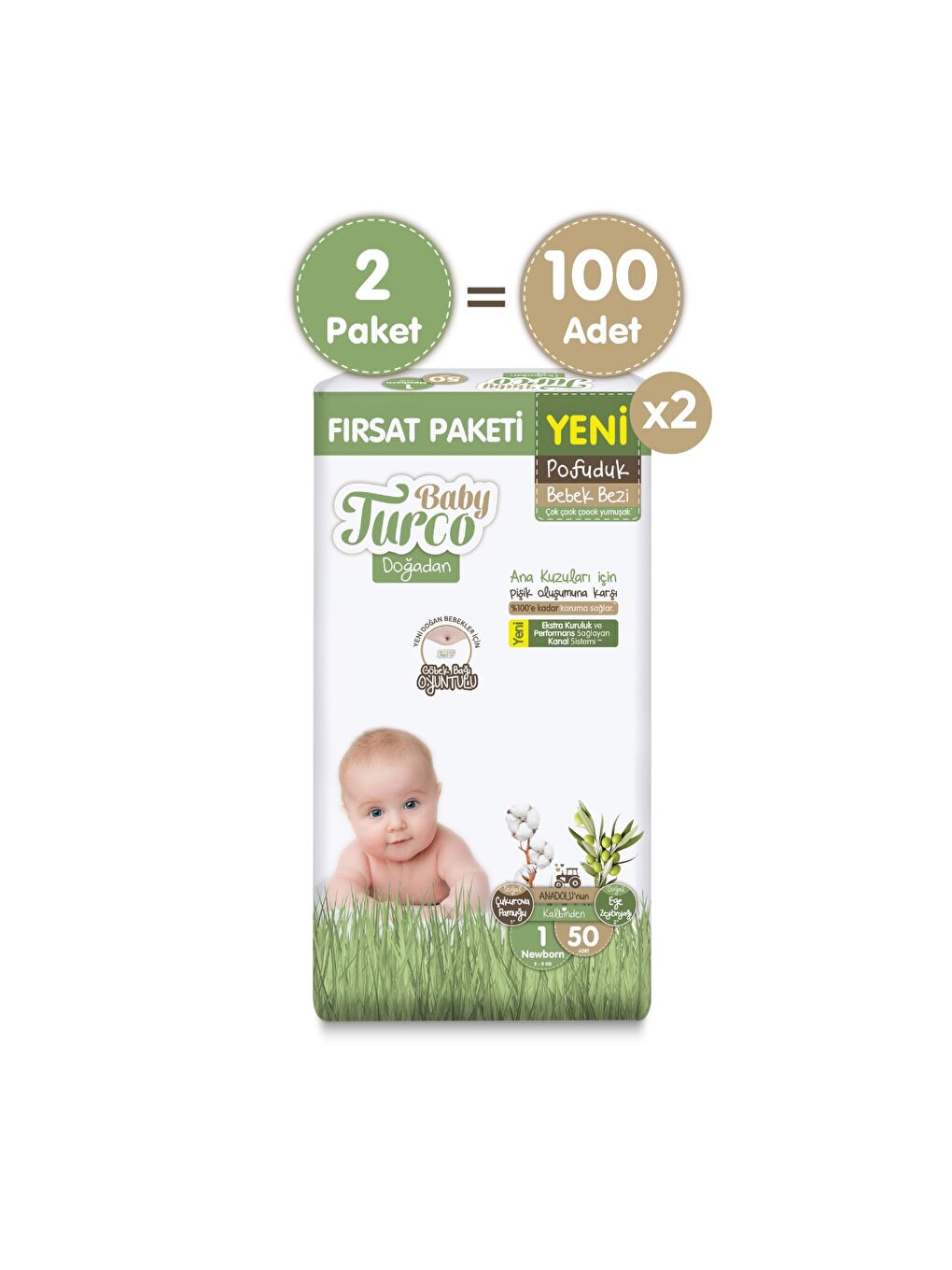 Doğadan Ekonomik Fırsat Paketi Pofuduk Bebek Bezi 1 Numara Newborn 100 Adet-1