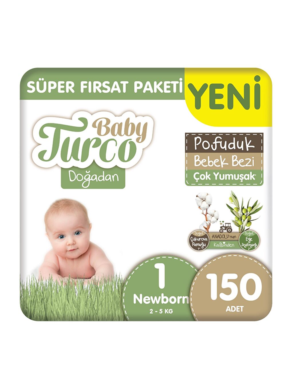 Doğadan Süper Fırsat Paketi Pofuduk Bebek Bezi 1 Numara Newborn 150 Adet