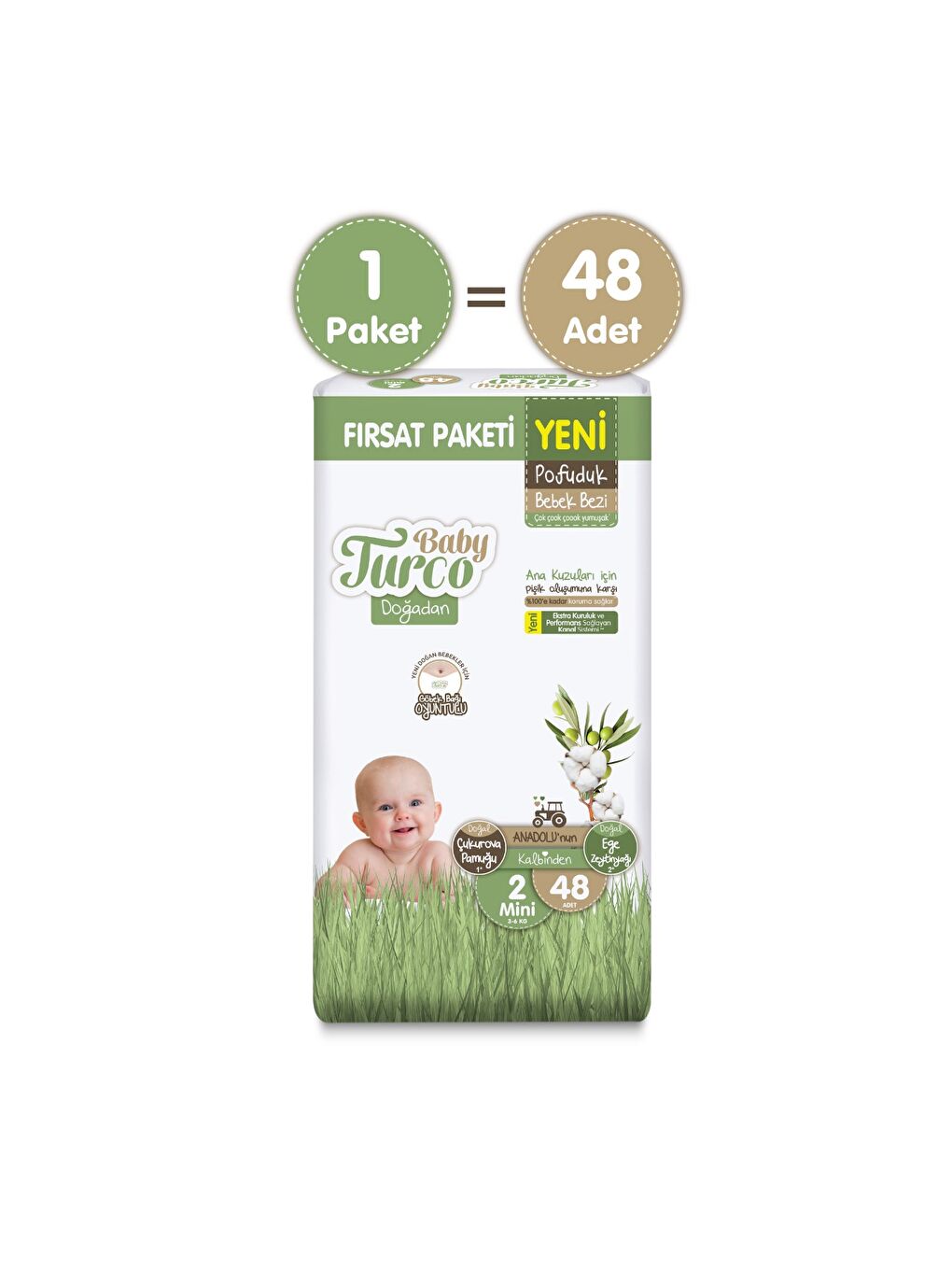 Doğadan Fırsat Paketi Pofuduk Bebek Bezi 2 Numara Mini 48 Adet-1
