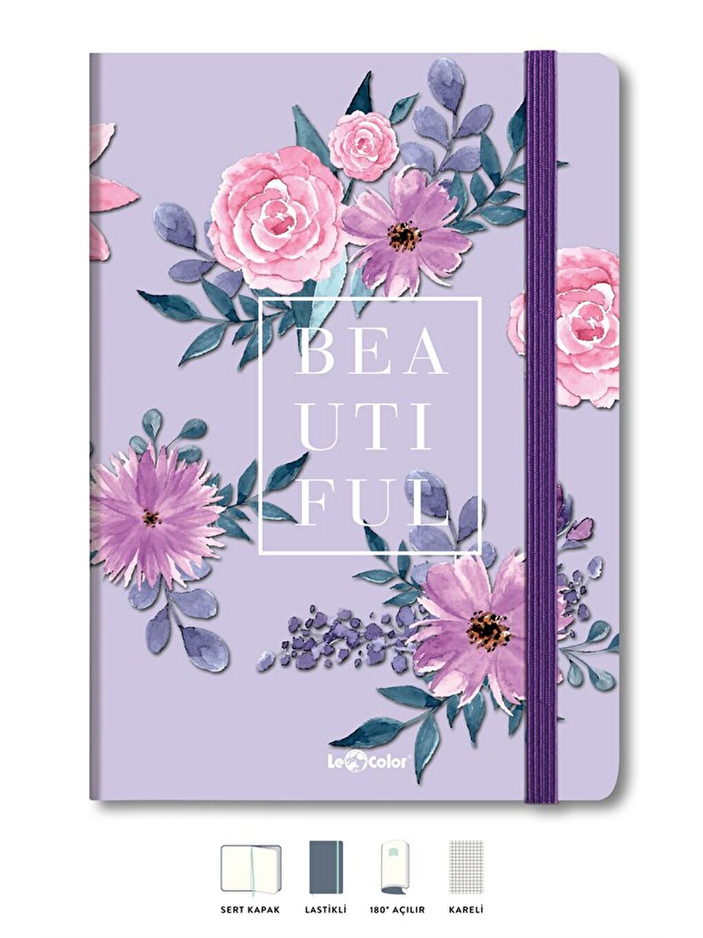 Çiçekli Defter Kareli Mor 17x24 cm-1