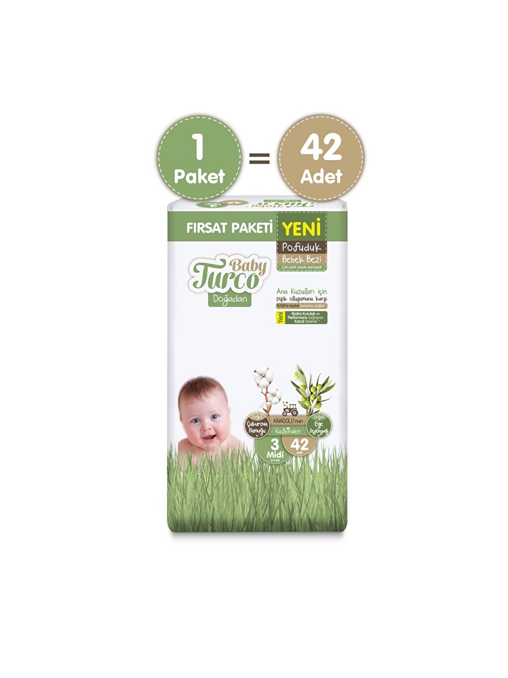 Doğadan Fırsat Paketi Pofuduk Bebek Bezi 3 Numara Midi 42 Adet-1