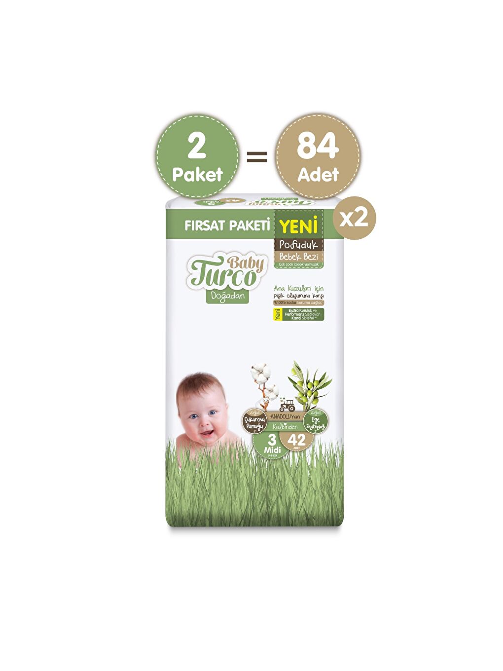 Doğadan Ekonomik Fırsat Paketi Pofuduk Bebek Bezi 3 Numara Midi 84 Adet-1