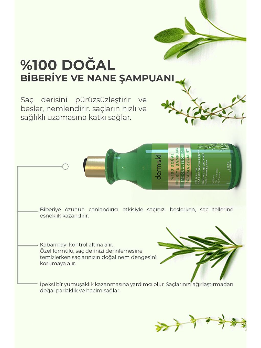 DERMOKIL %100 Doğal Biberiye Saç Güçlendirici Şampuan 400 ml - 1