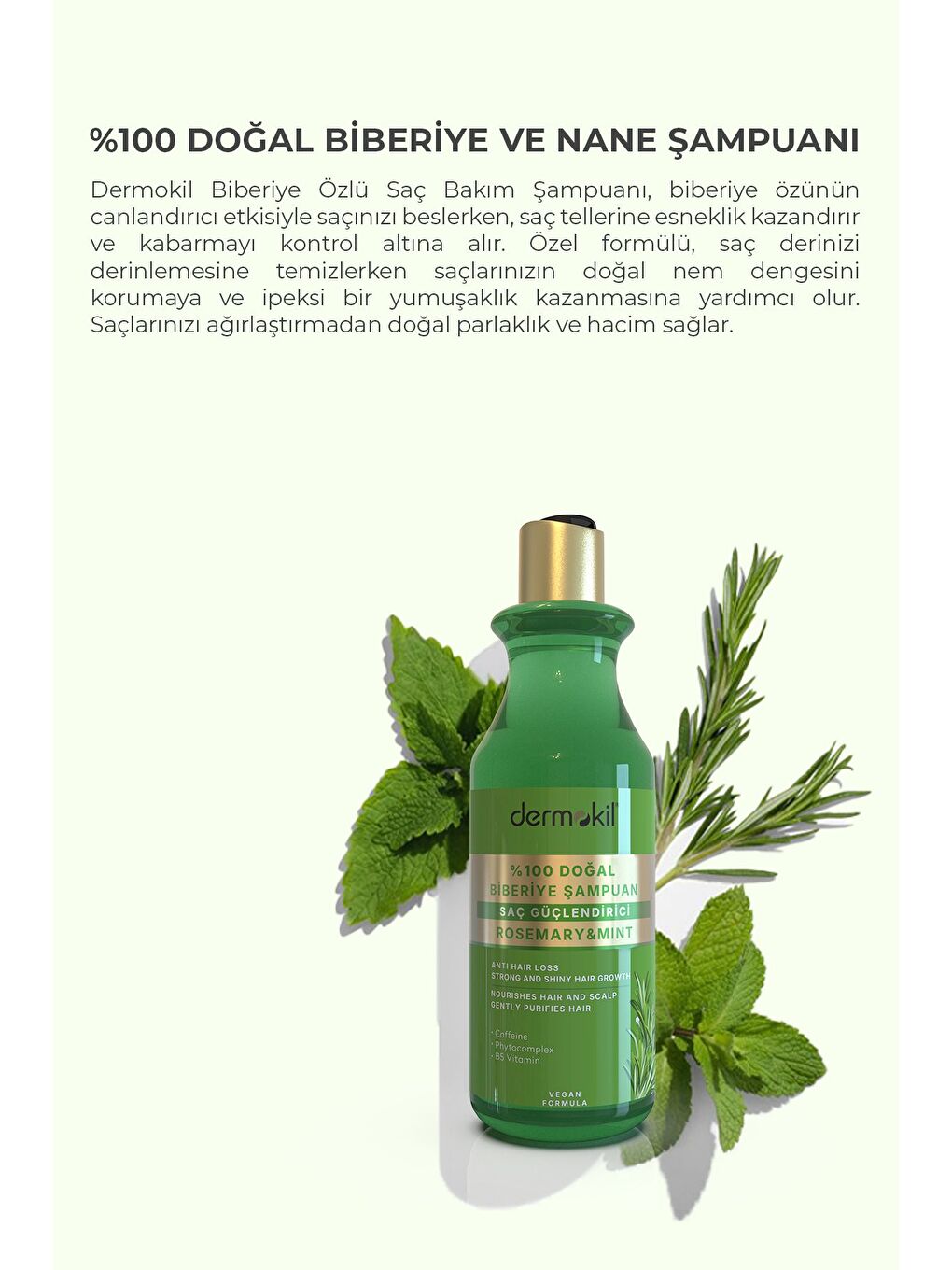 DERMOKIL %100 Doğal Biberiye Saç Güçlendirici Şampuan 400 ml - 3
