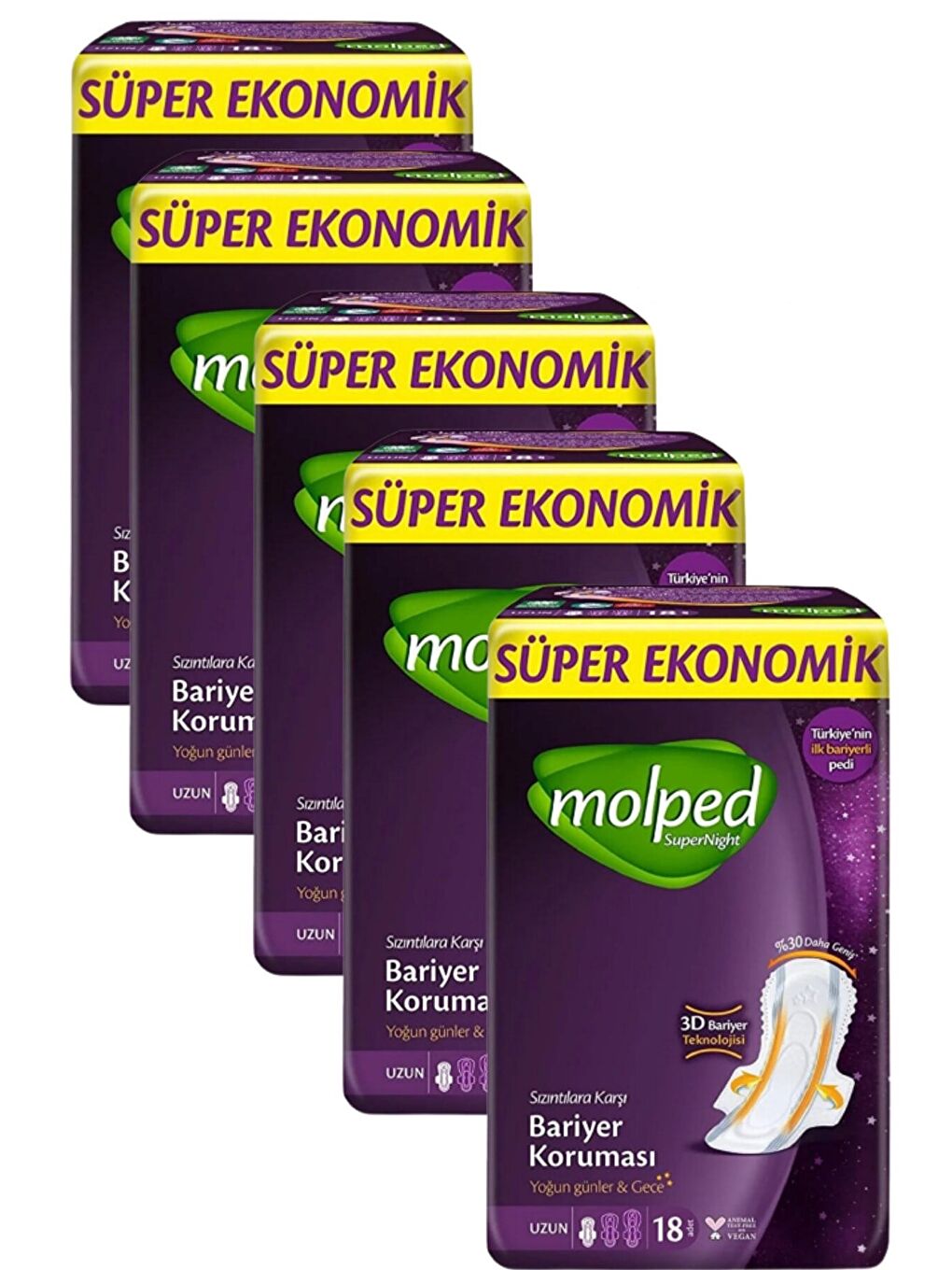 Supernight Uzun Süper Ekonomik Ped 18 li x 5 Adet