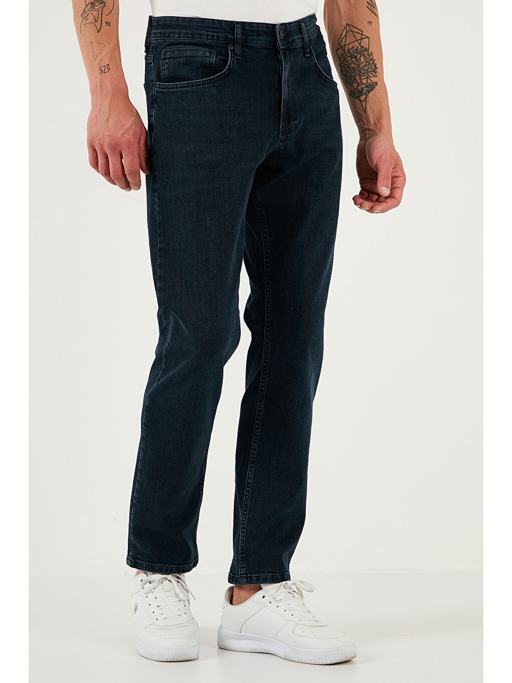 Lacivert Streç Pamuklu Comfort Fit Yüksek Bel Boru Paça Jeans 4411S54TEXAS-1