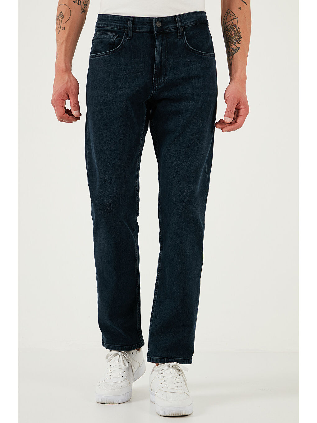 Lacivert Streç Pamuklu Comfort Fit Yüksek Bel Boru Paça Jeans 4411S54TEXAS-2