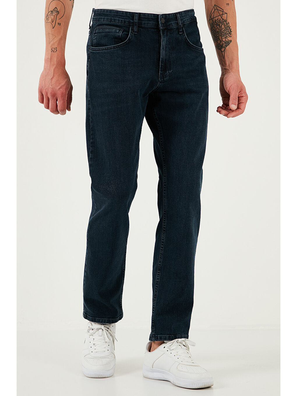 Lacivert Streç Pamuklu Comfort Fit Yüksek Bel Boru Paça Jeans 4411S54TEXAS-3