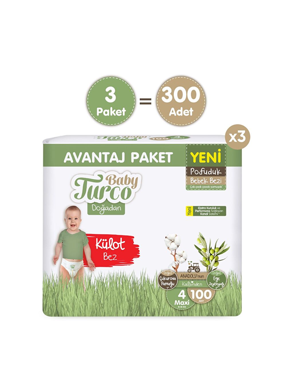 Doğadan Mega Avantaj Paketi Pofuduk Külot Bez 4 Numara Maxi 300 Adet-1