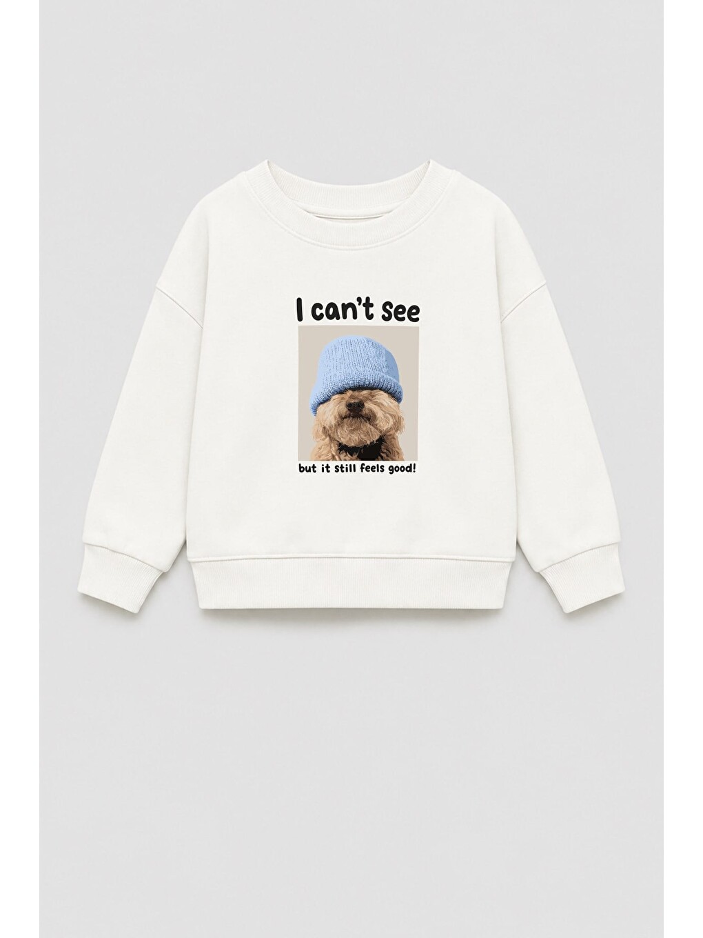 Ekru Unisex Çocuk 3 İplik Kumaş Köpek Baskılı Pamuklu Sweatshirt