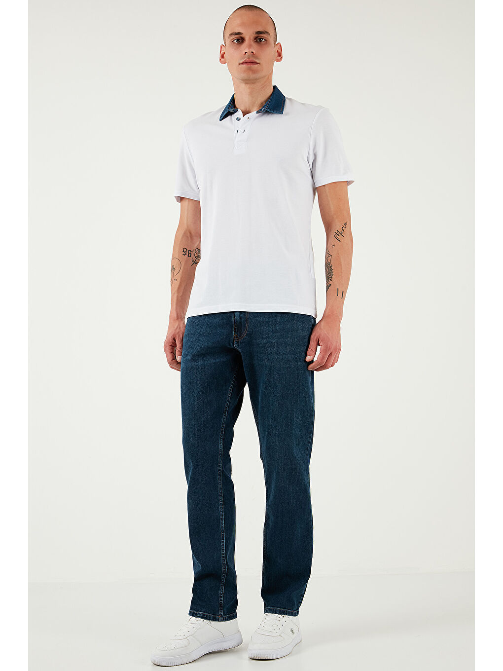 Lacivert Streç Pamuklu Comfort Fit Yüksek Bel Boru Paça Jeans 4400S57TEXAS