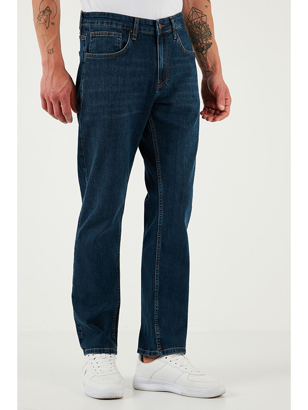 Lacivert Streç Pamuklu Comfort Fit Yüksek Bel Boru Paça Jeans 4400S57TEXAS-1