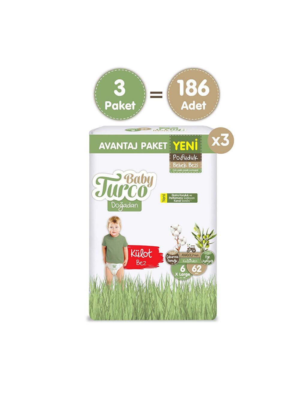 Doğadan Mega Avantaj Paketi Pofuduk Külot Bez 6 Numara Xlarge 186 Adet-1