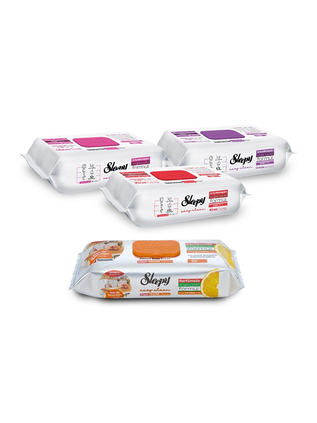 Easy Clean Çiçek Serisi&Portakal Yağlı Süper Mutfak Yüzey Temizlik Havlusu&Mendili(3x100+50)-1