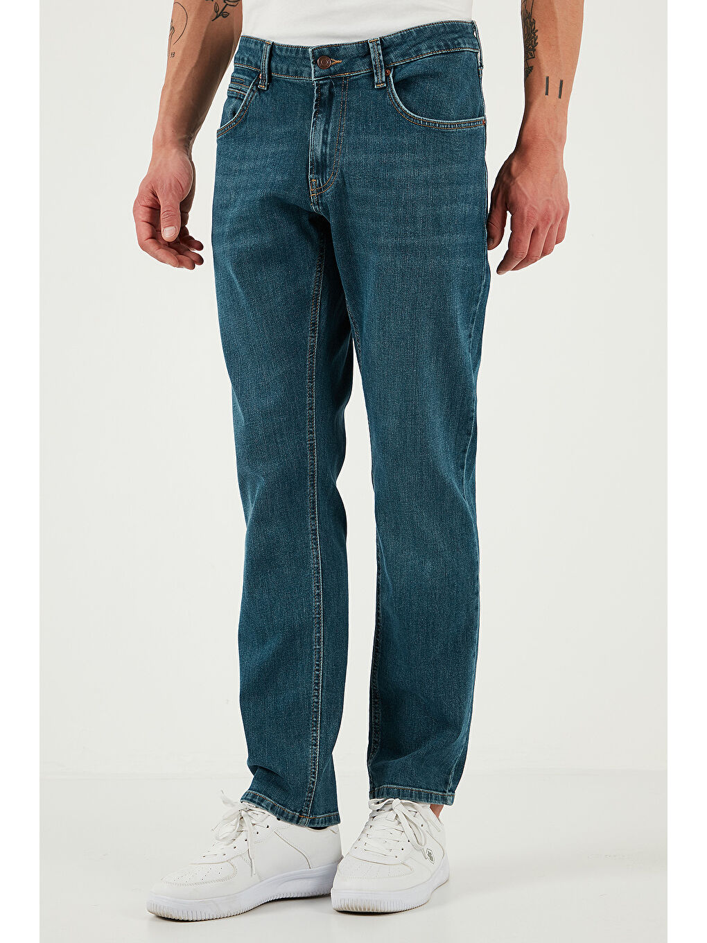 Yeşil Streç Pamuklu Regular Fit Normal Bel Boru Paça Jeans 2210S56PARMA-2