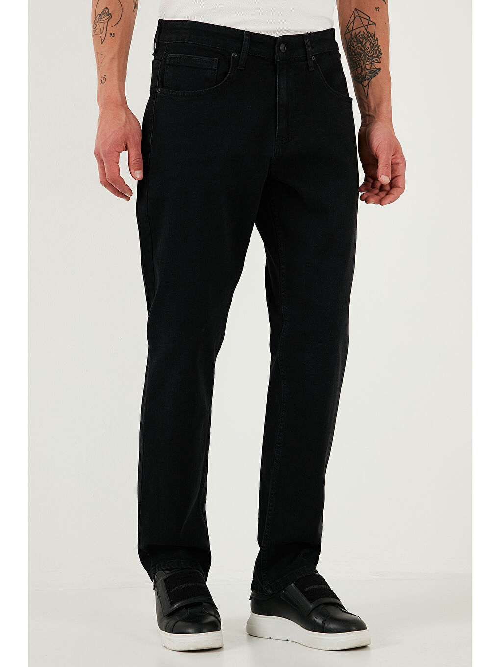 Siyah Streç Pamuklu Comfort Fit Yüksek Bel Boru Paça Jeans 4411S55TEXAS-1