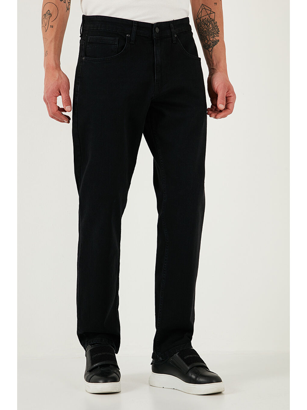 Siyah Streç Pamuklu Comfort Fit Yüksek Bel Boru Paça Jeans 4411S55TEXAS-2