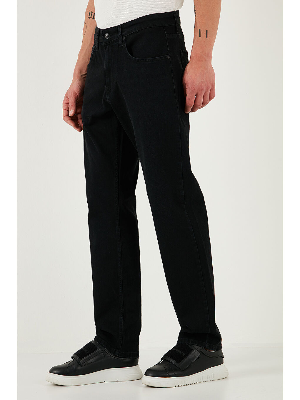 Siyah Streç Pamuklu Comfort Fit Yüksek Bel Boru Paça Jeans 4411S55TEXAS-3