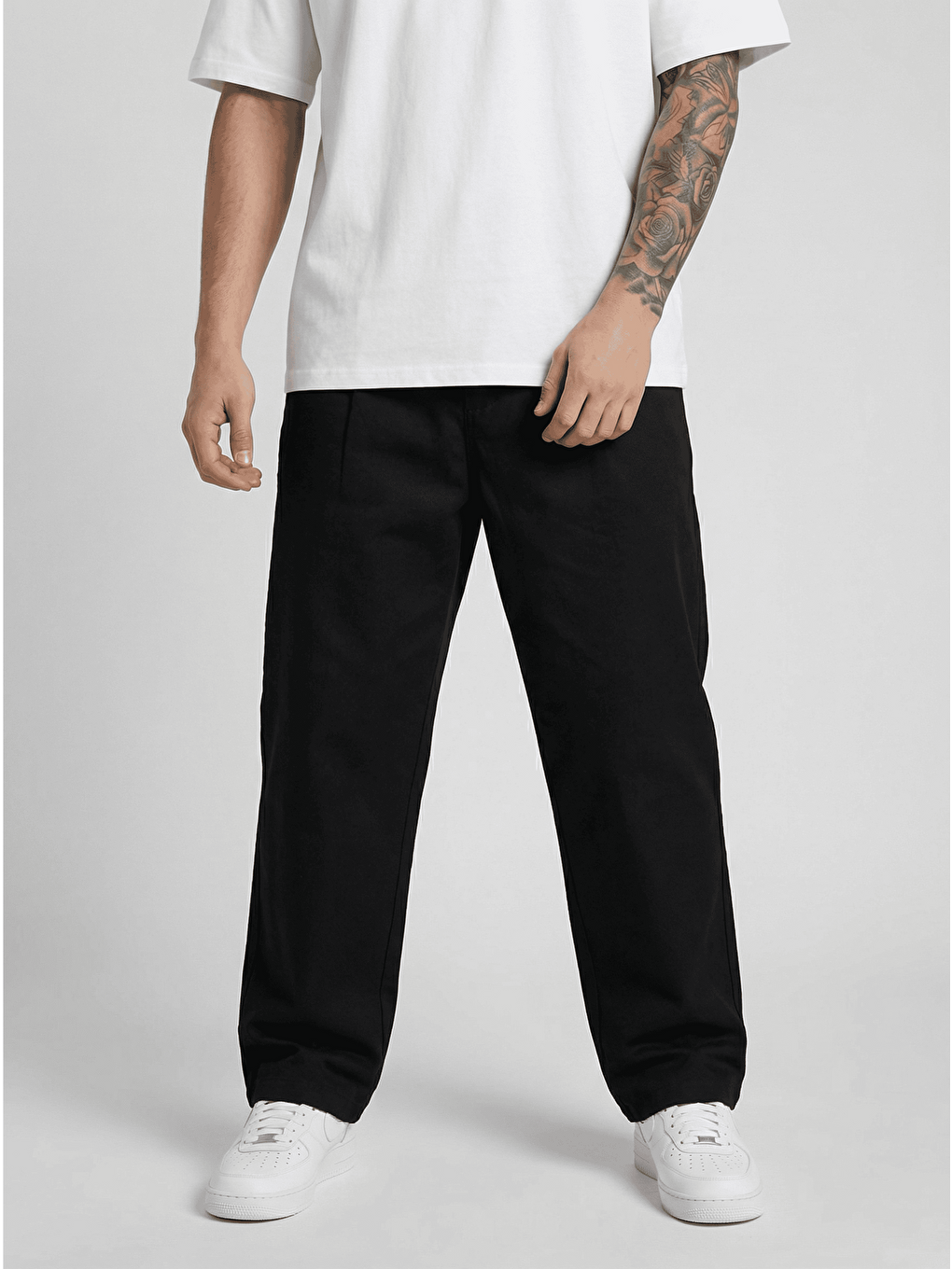 Erkek Beli Lastikli Rahat Kesim Keten Pantolon Siyah