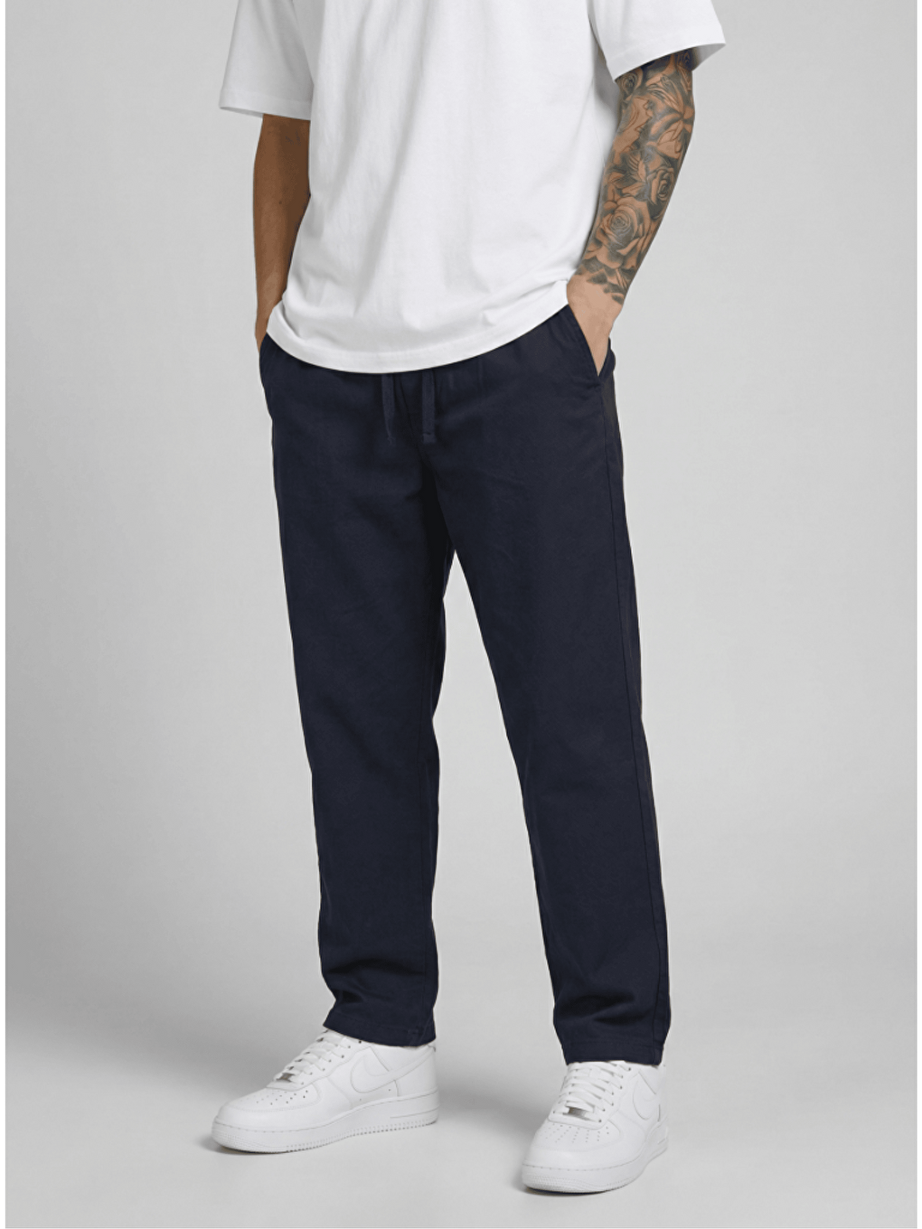 Erkek Beli Lastikli Bağcıklı Pamuk Keten Görünümlü Pantolon Lacivert