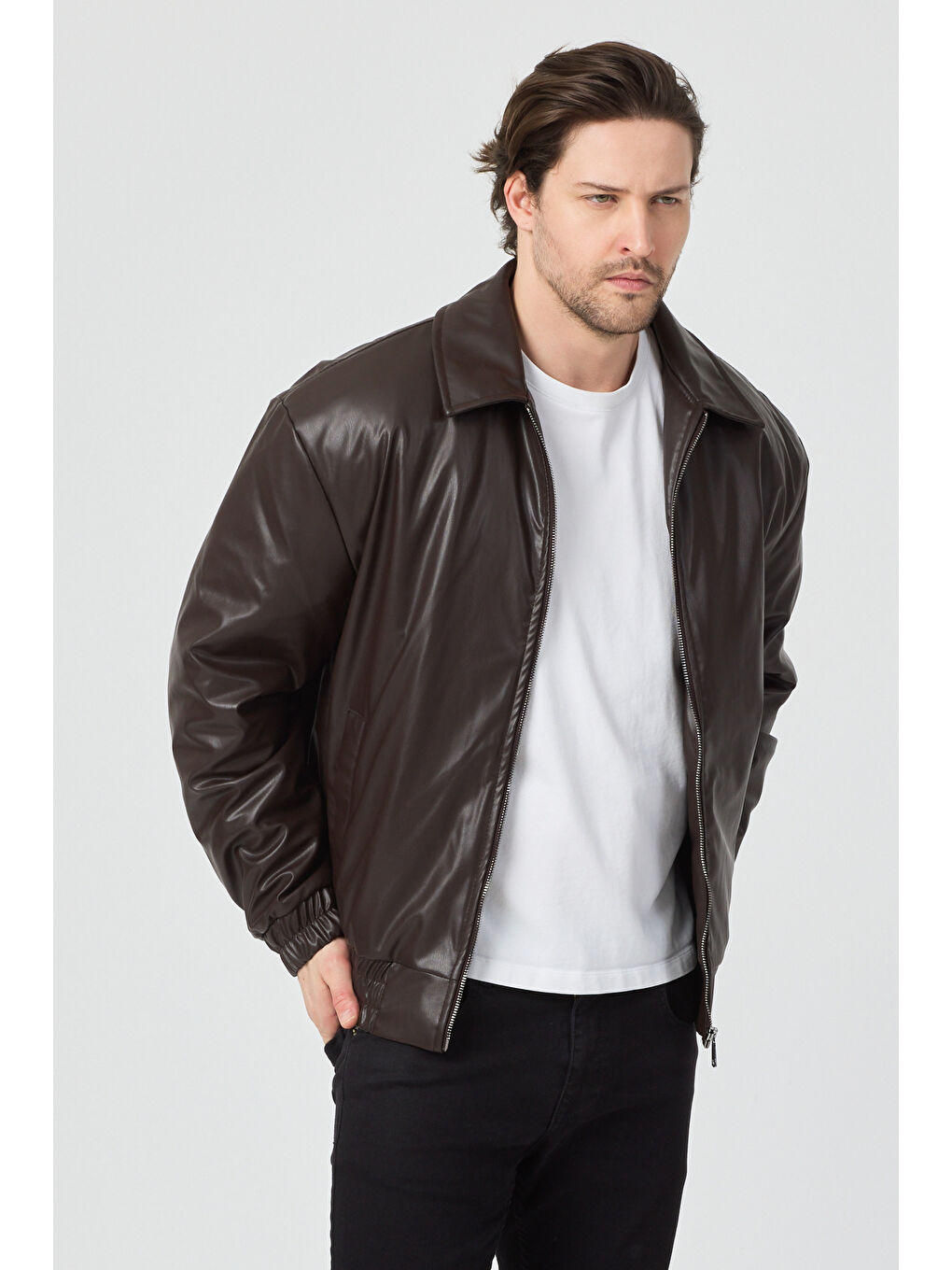 Erkek Limited Edition Deri Mont Ceket Kahverengi-1