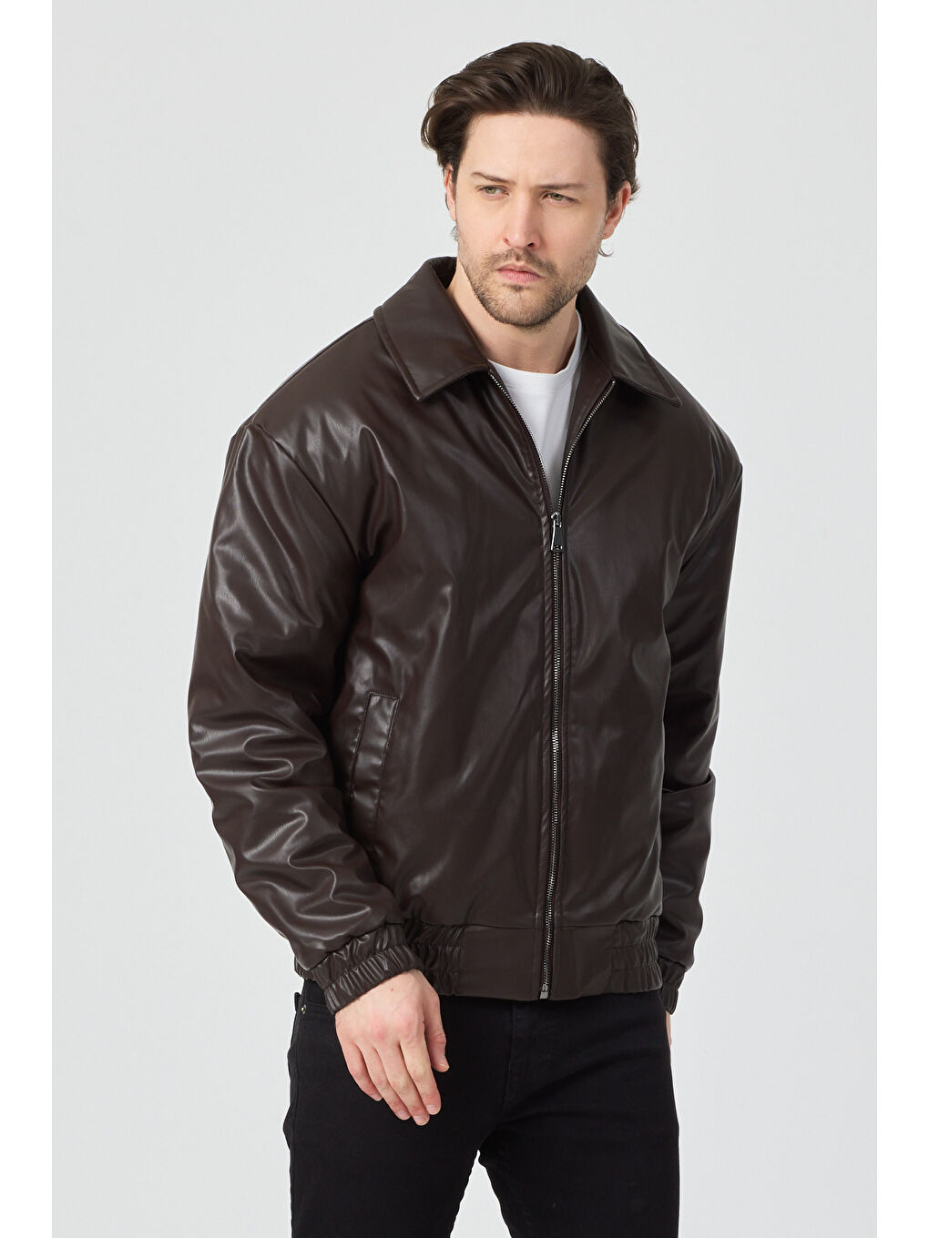 Erkek Limited Edition Deri Mont Ceket Kahverengi-2