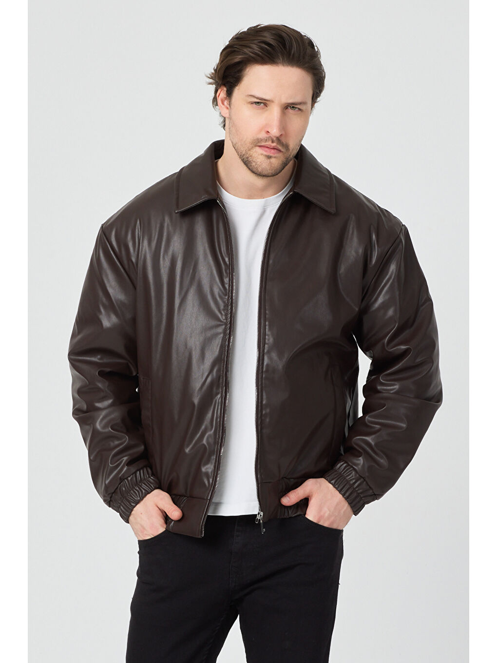 Erkek Limited Edition Deri Mont Ceket Kahverengi-6