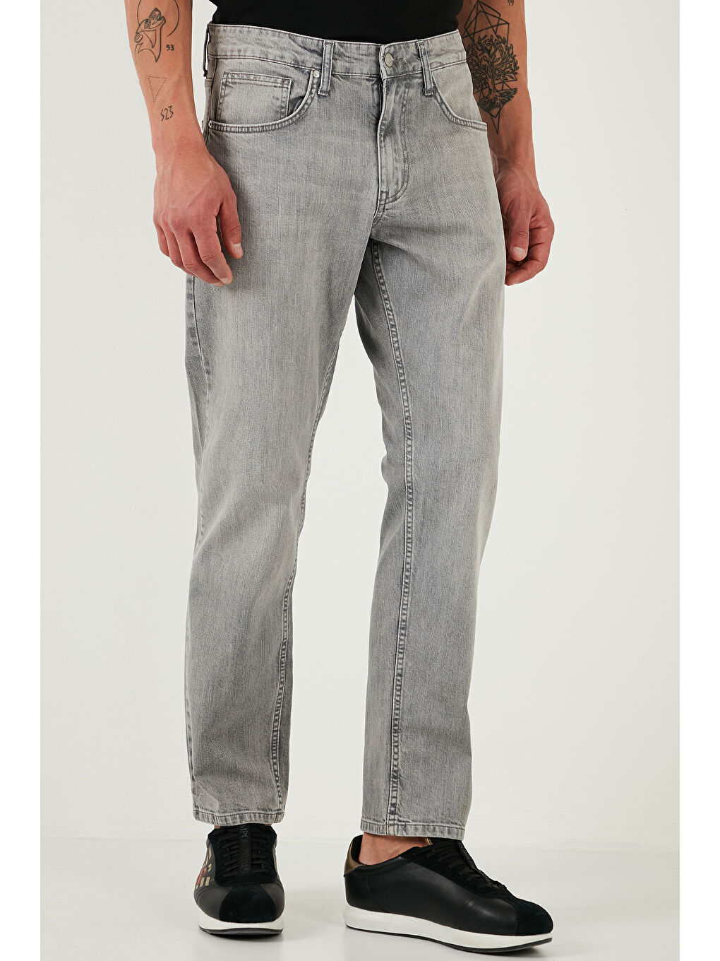 Gri Streç Pamuklu Comfort Fit Yüksek Bel Boru Paça Jeans 4400S58TEXAS-1