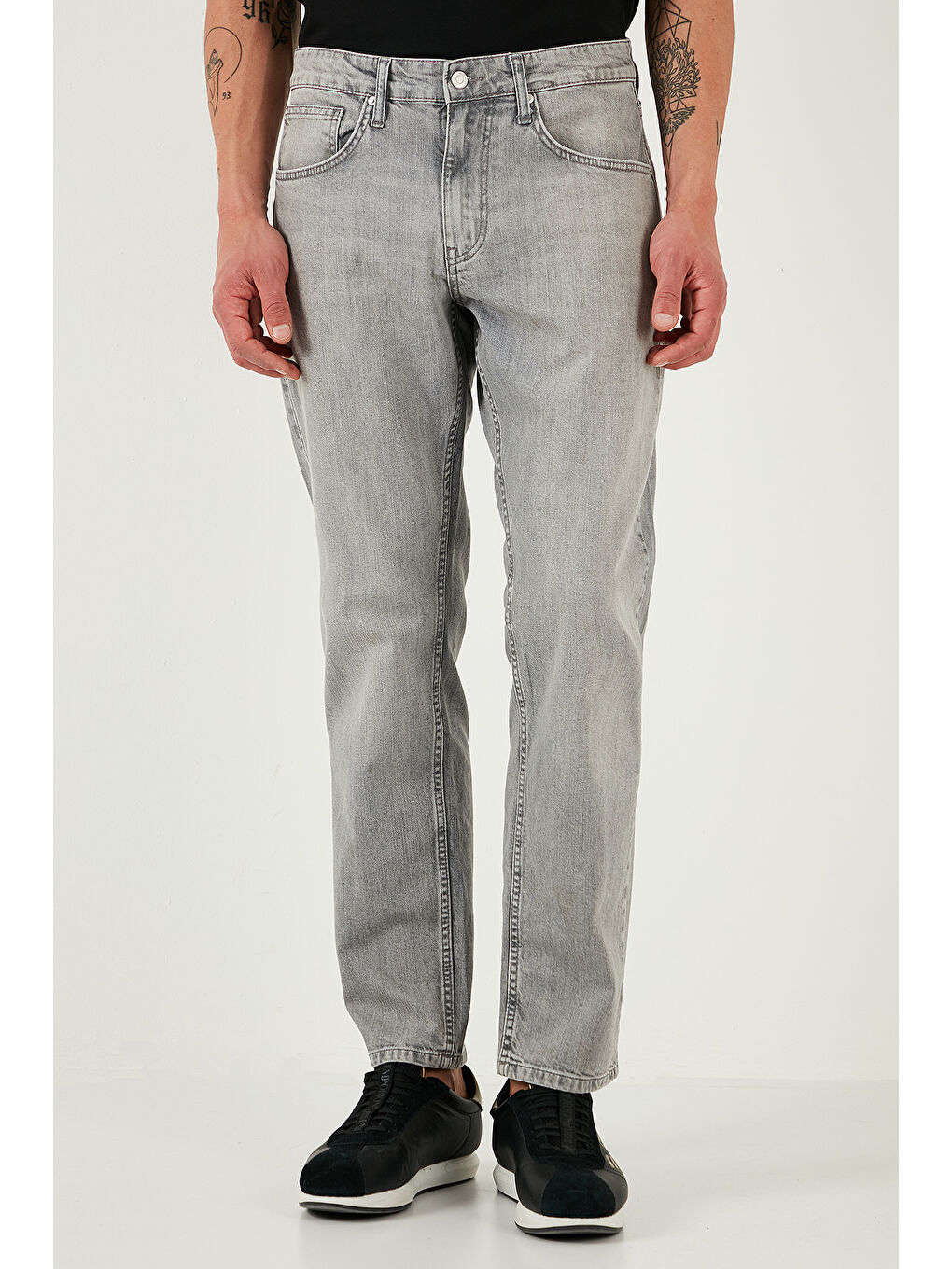 Gri Streç Pamuklu Comfort Fit Yüksek Bel Boru Paça Jeans 4400S58TEXAS-2