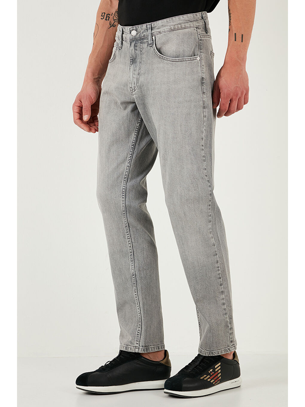 Gri Streç Pamuklu Comfort Fit Yüksek Bel Boru Paça Jeans 4400S58TEXAS-3