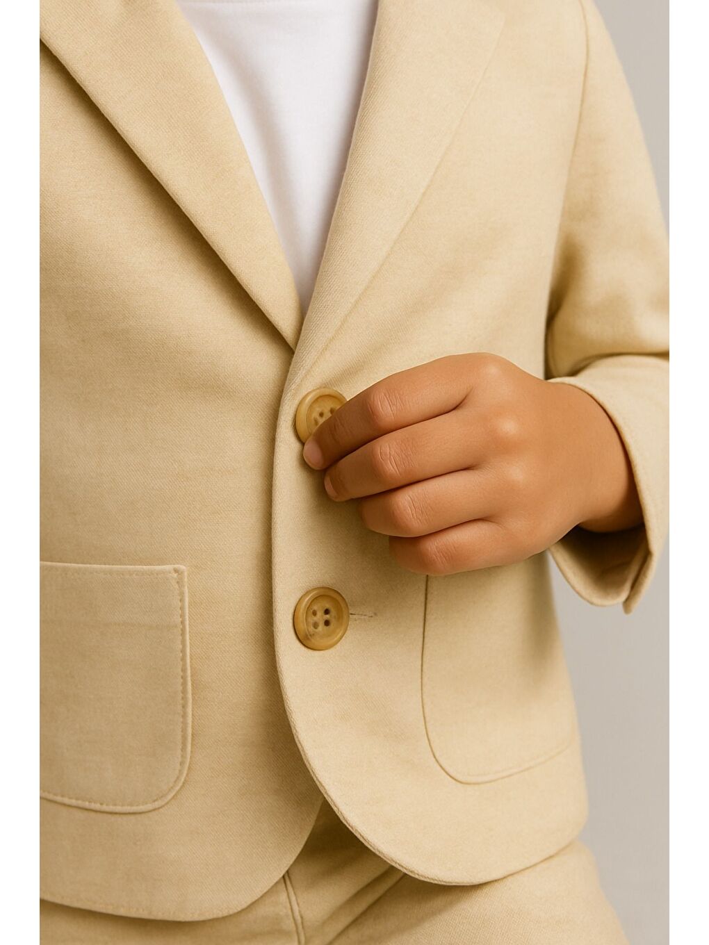 Bej Keten Kumaş Erkek Çocuk Takım 3'lü Set Spor - Özel Takım 2-6 Yaş-1