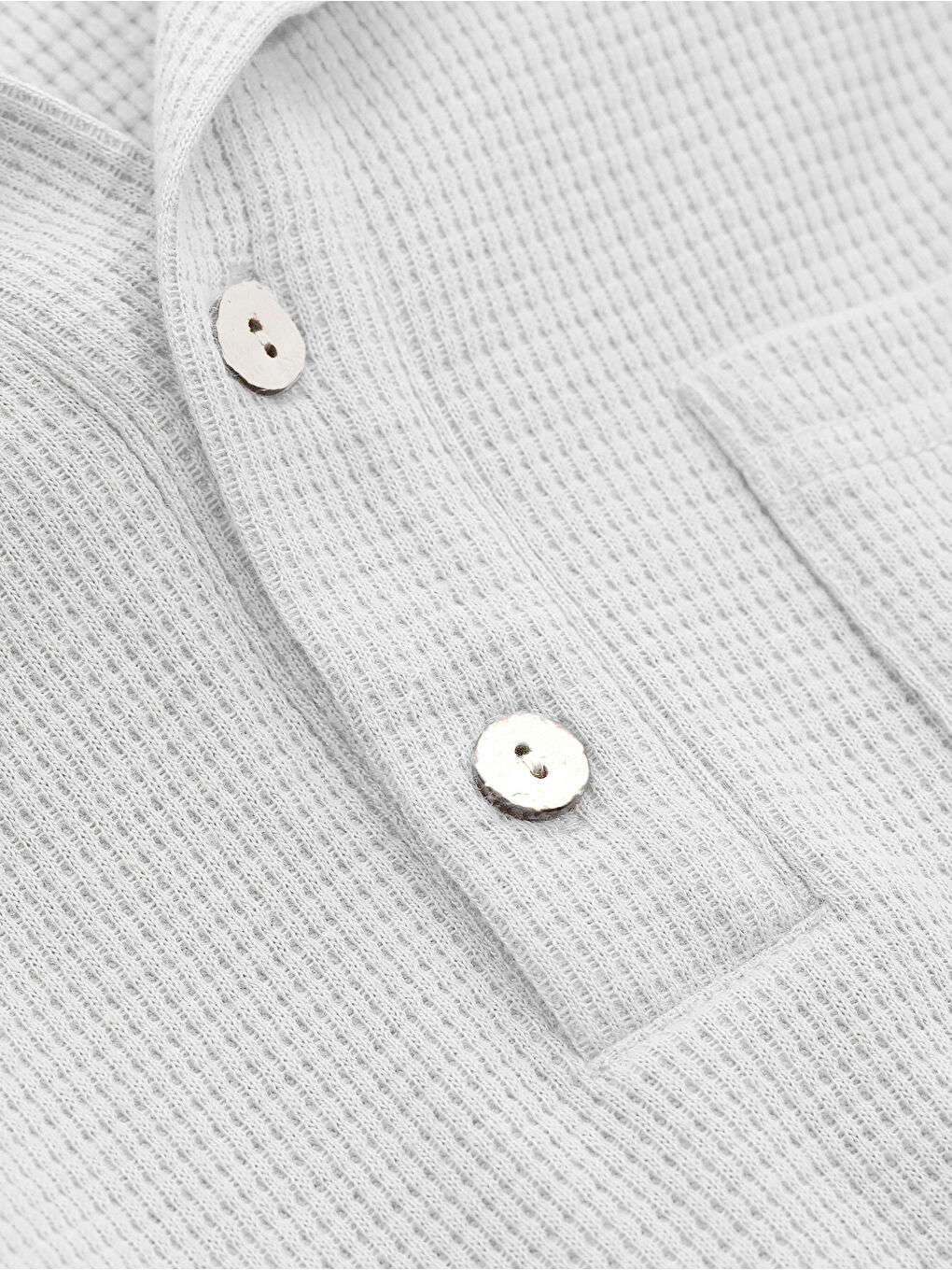 Beyaz Erkek Oversize Polo Yaka Waffle T-Shirt Poloyaka-Düğmeli-5