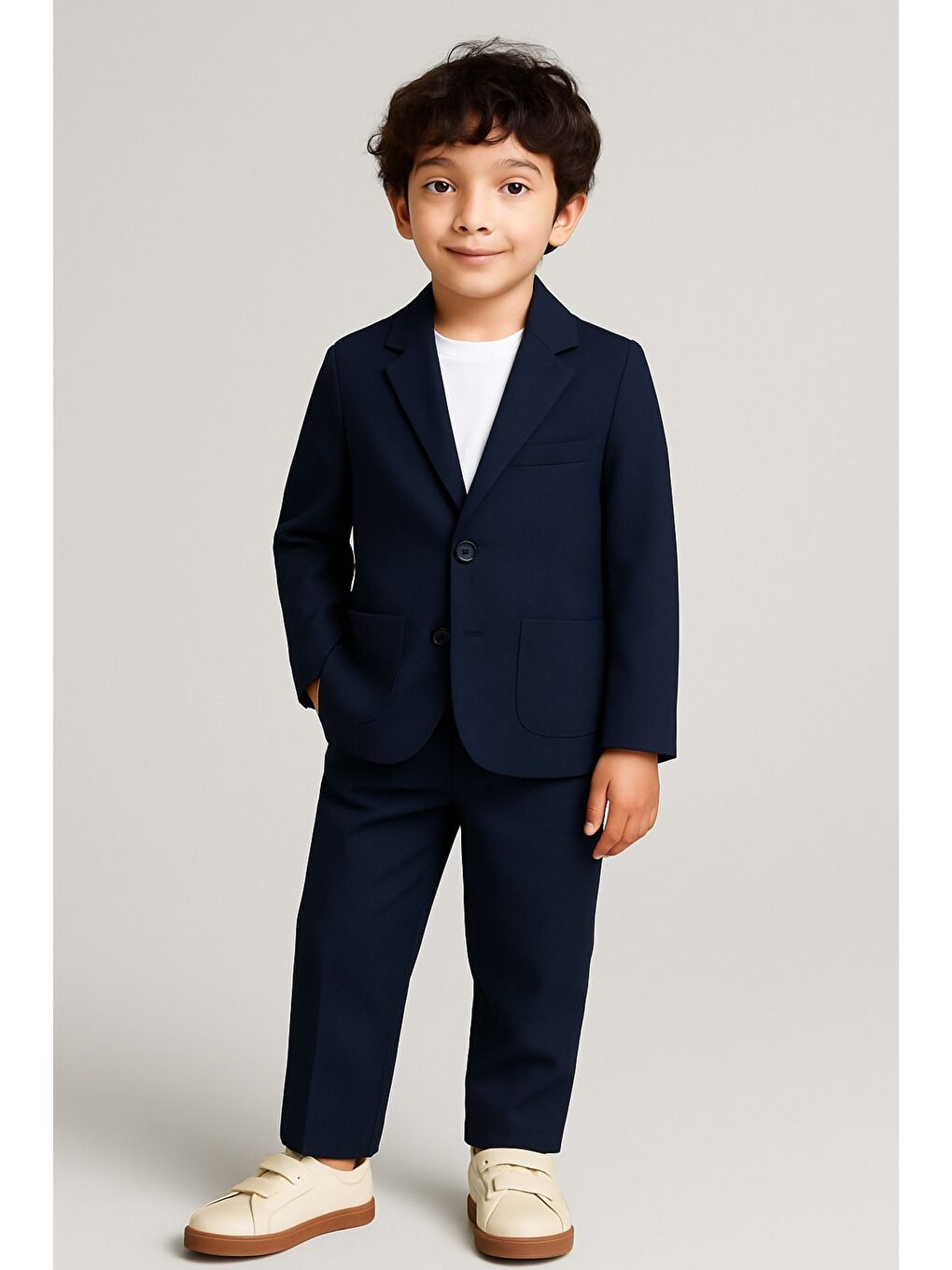 Lacivert Keten Kumaş Erkek Çocuk Takım 3'lü Set Spor - Özel Takım 2-6 Yaş