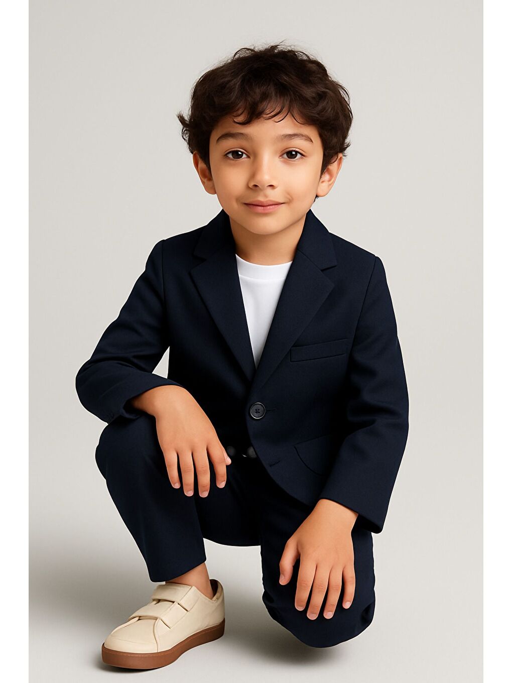 Lacivert Keten Kumaş Erkek Çocuk Takım 3'lü Set Spor - Özel Takım 2-6 Yaş-1