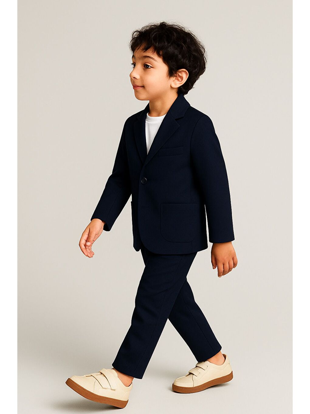 Lacivert Keten Kumaş Erkek Çocuk Takım 3'lü Set Spor - Özel Takım 2-6 Yaş-2