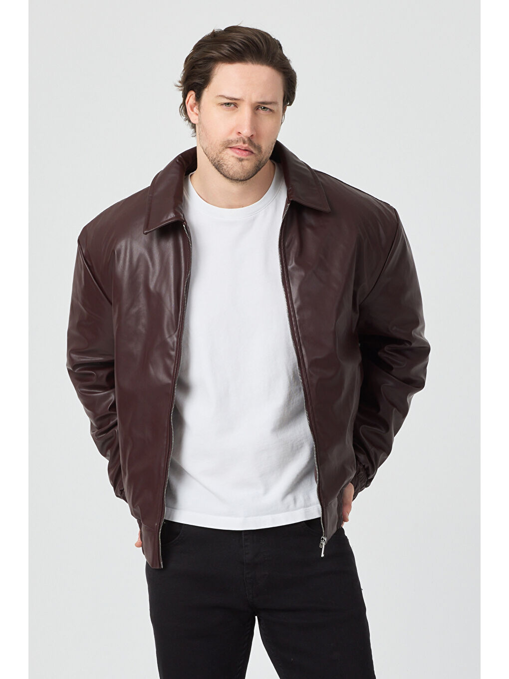 Erkek Limited Edition Deri Mont Ceket Bordo-1