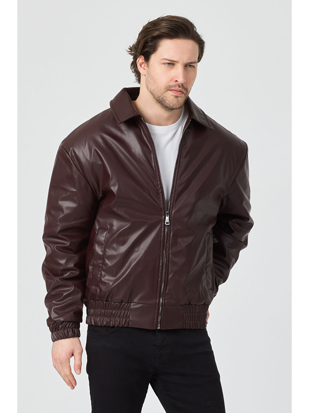 Erkek Limited Edition Deri Mont Ceket Bordo-3