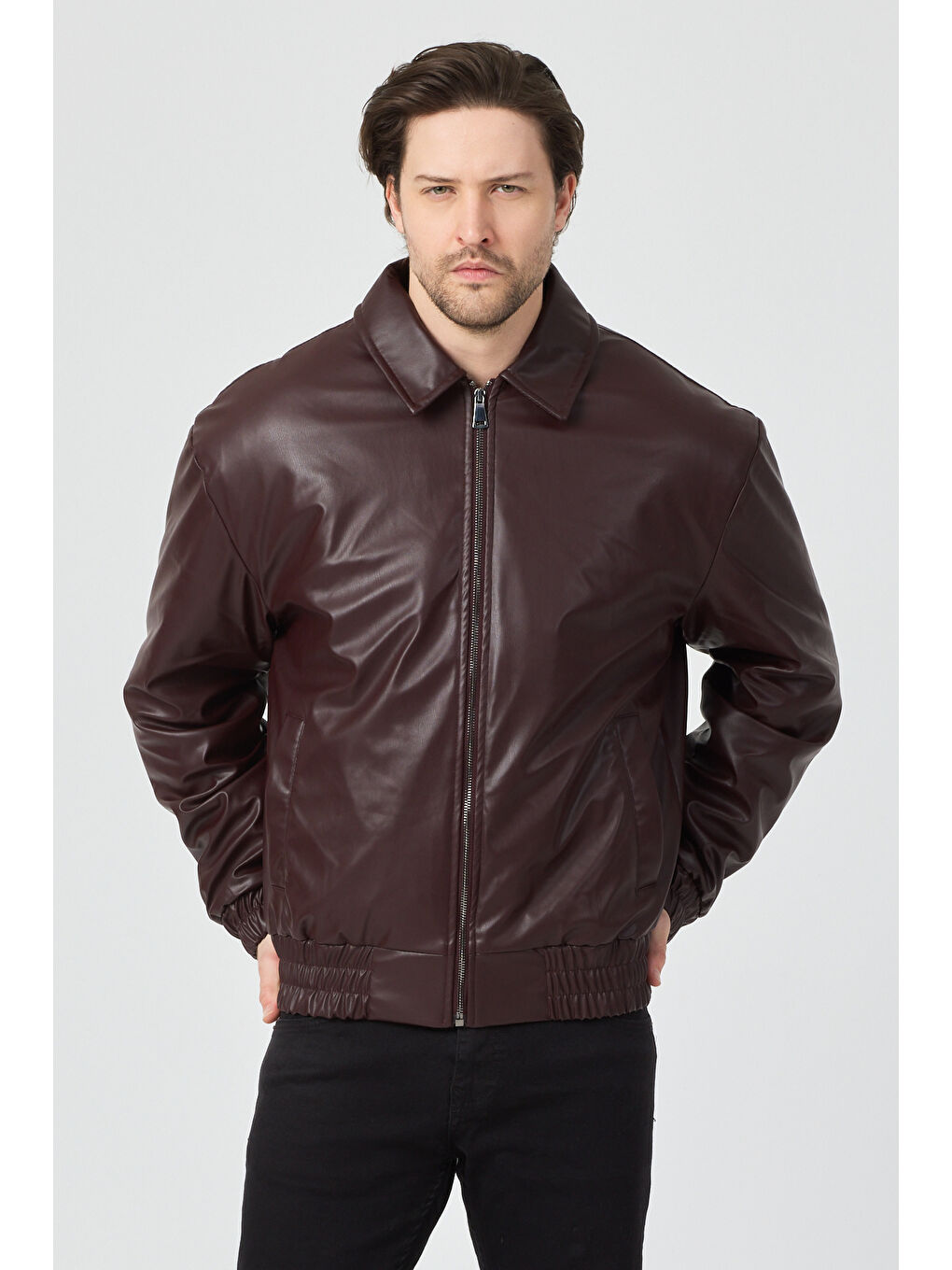 Erkek Limited Edition Deri Mont Ceket Bordo-4