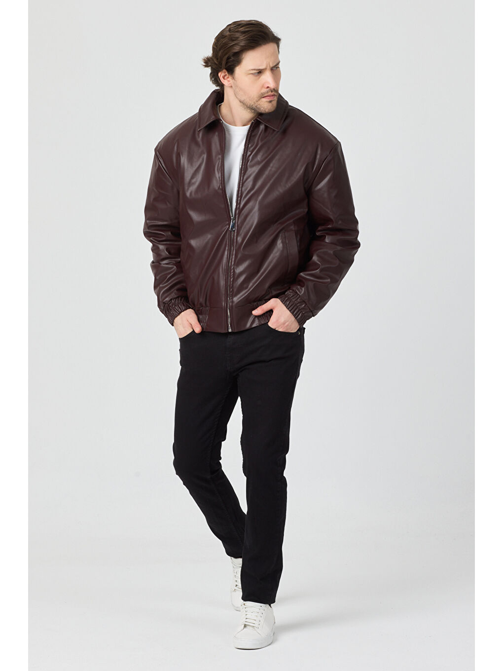 Erkek Limited Edition Deri Mont Ceket Bordo-5