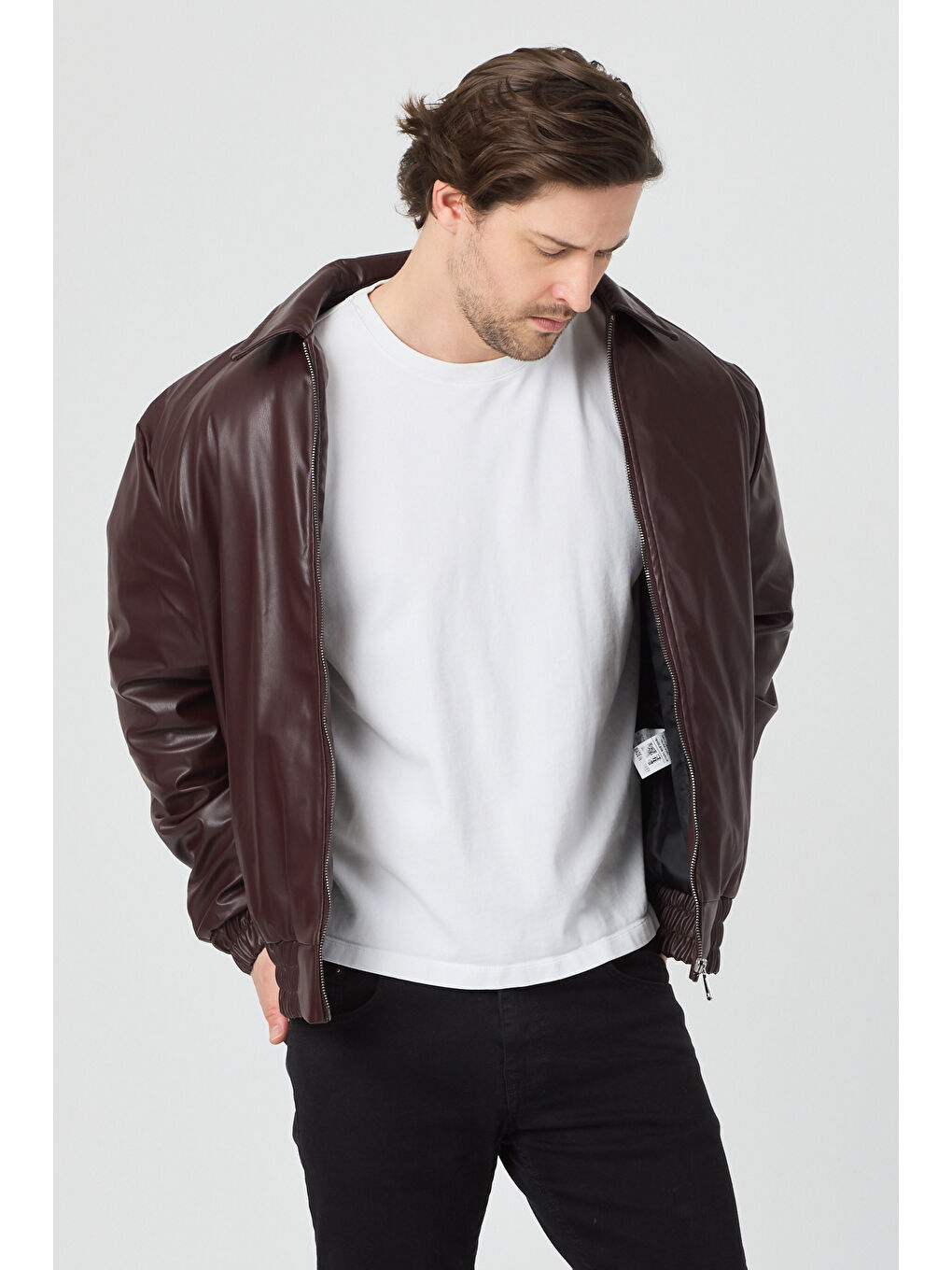 Erkek Limited Edition Deri Mont Ceket Bordo-7