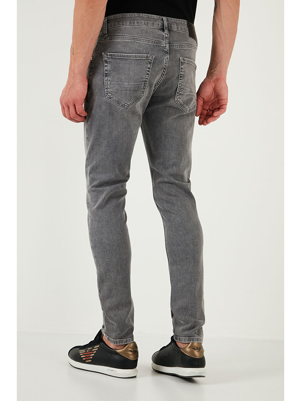 Gri Streç Pamuklu Slim Fit Normal Bel Dar Paça Jeans 1124S59NAPOLI-4