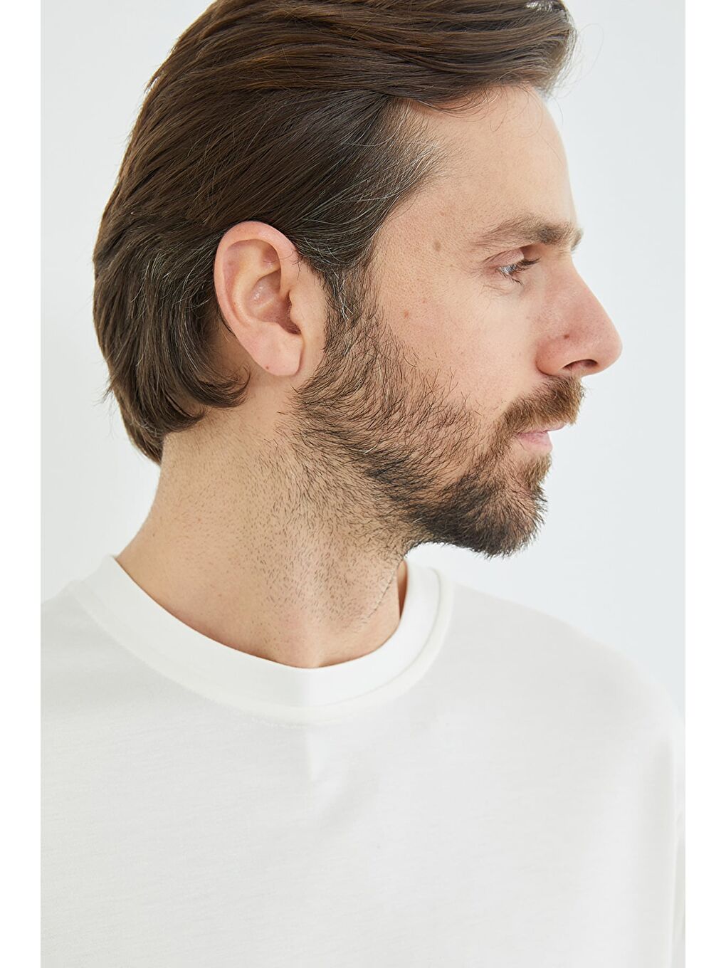 Ekru Basic Bisiklet Yaka Modal Tişört-2