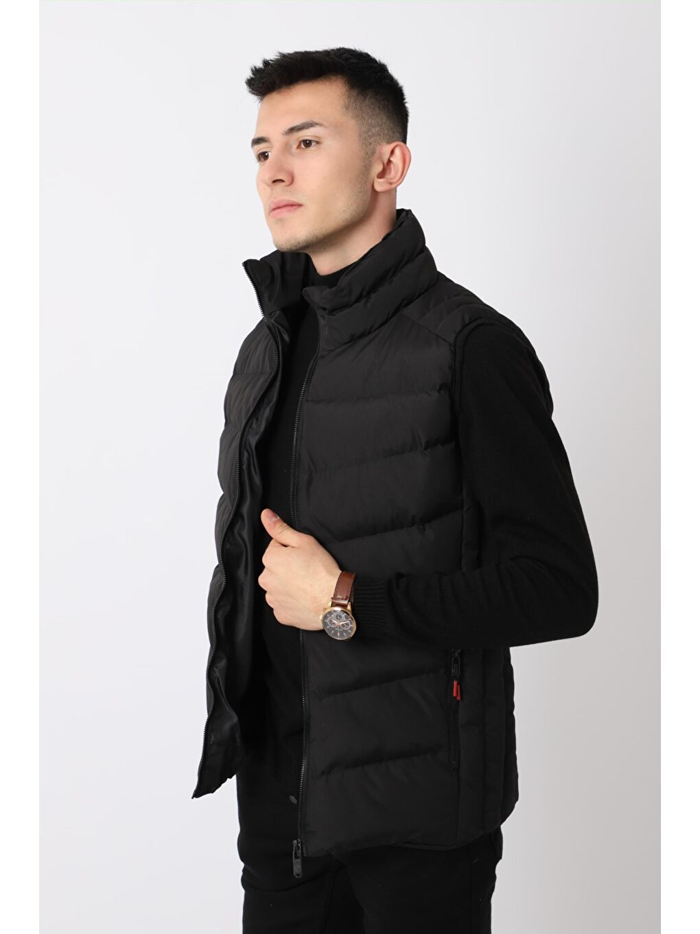 Siyah Kol ve Omuz Detay Şişme Yelek PLDP 2946