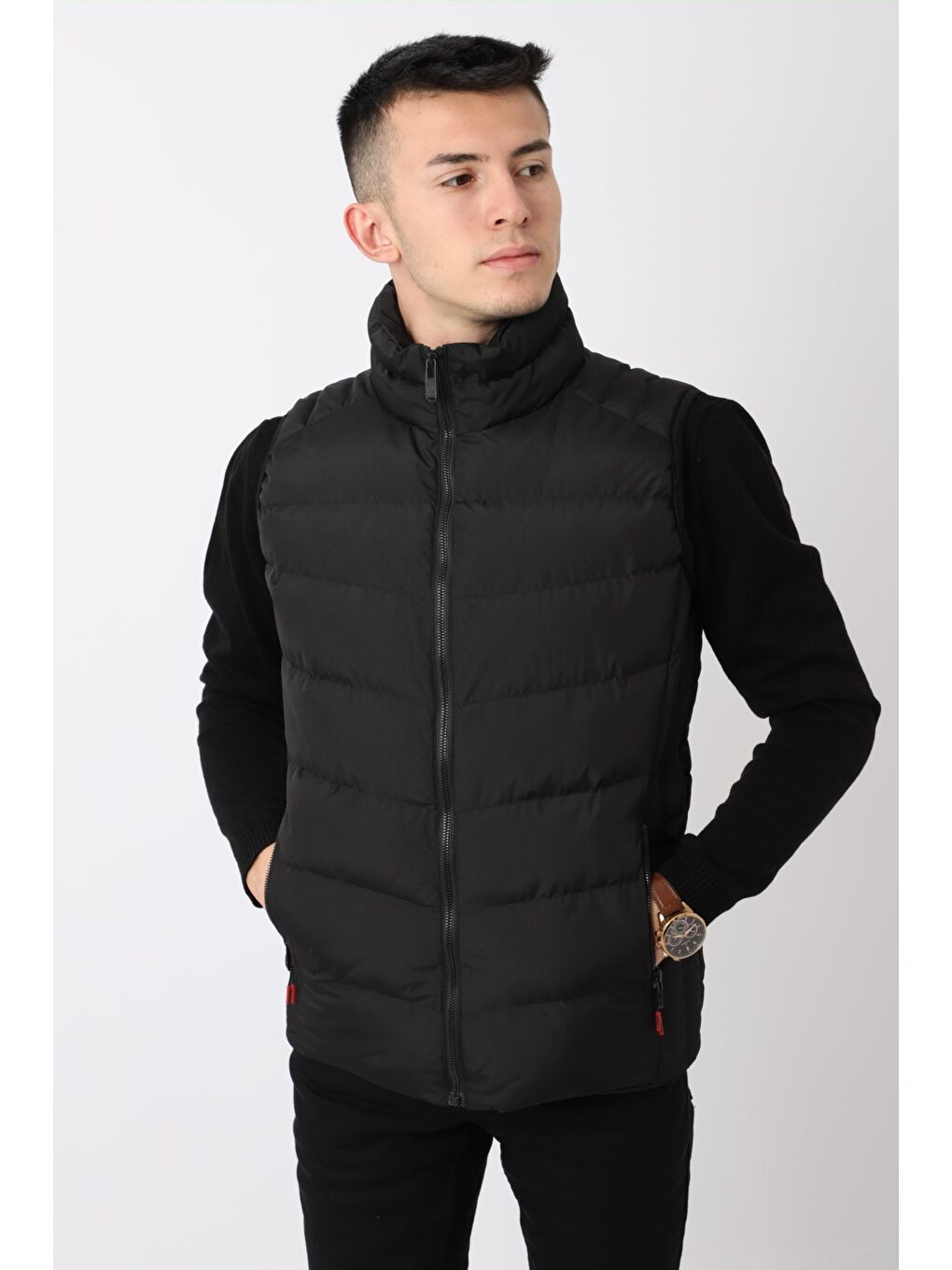 Siyah Kol ve Omuz Detay Şişme Yelek PLDP 2946-1