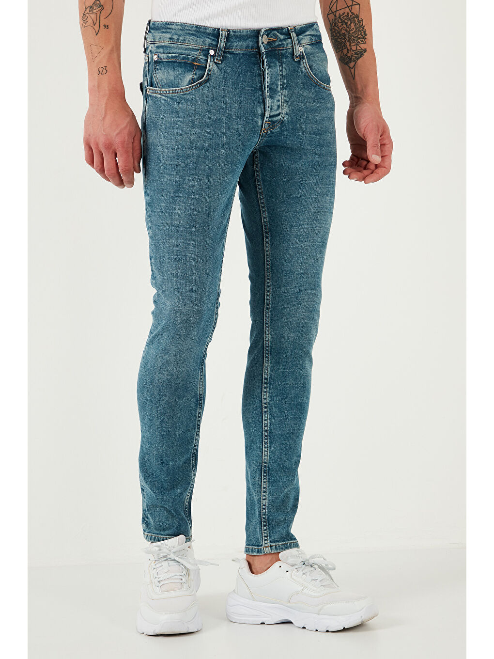 Yeşil Streç Pamuklu Slim Fit Normal Bel Dar Paça Jeans 1124S52NAPOLI-1