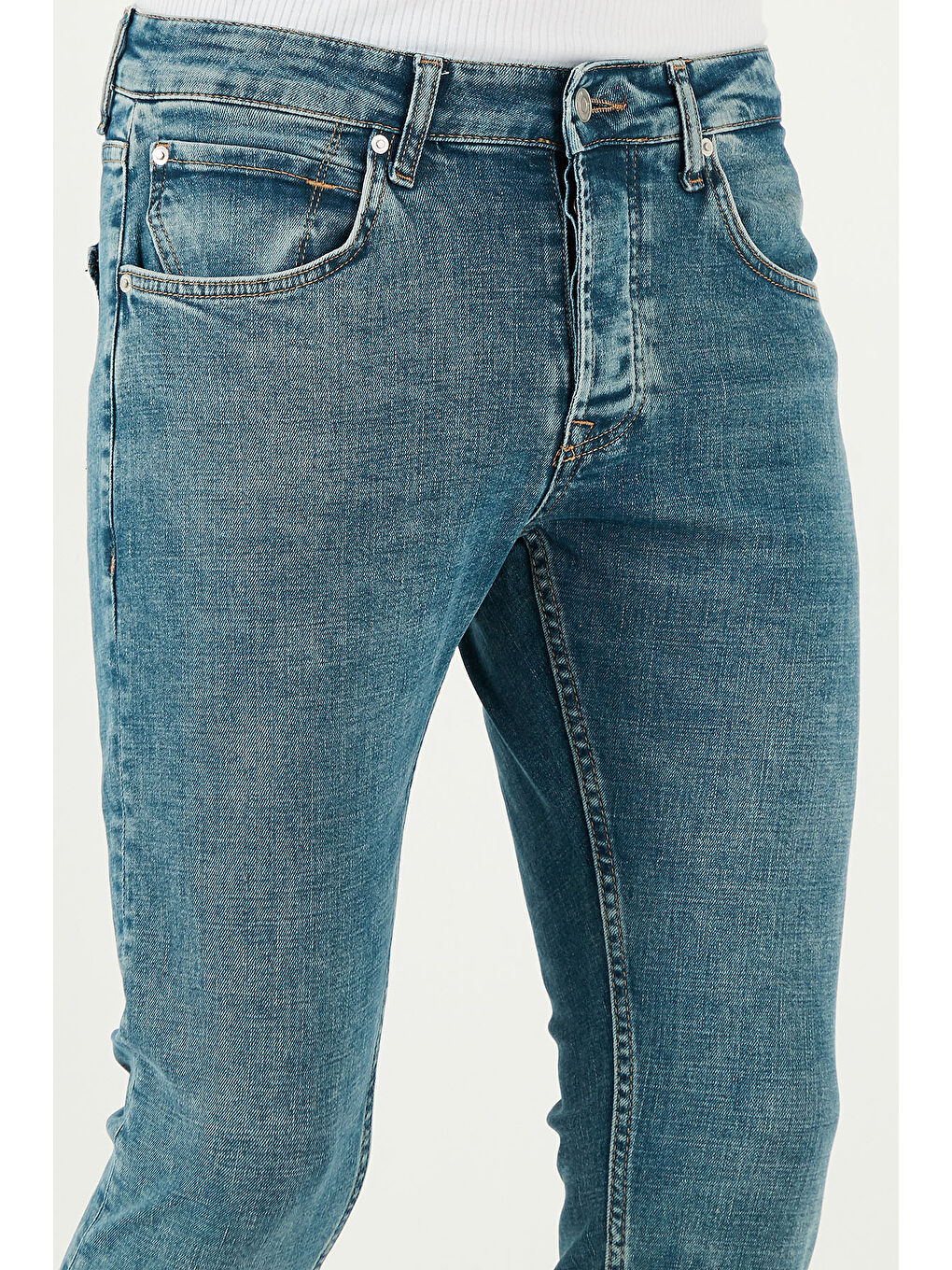 Yeşil Streç Pamuklu Slim Fit Normal Bel Dar Paça Jeans 1124S52NAPOLI-3