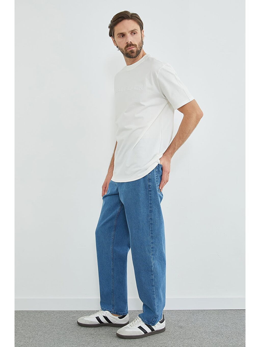 Mavi Fermuarlı Baggy Jean-1