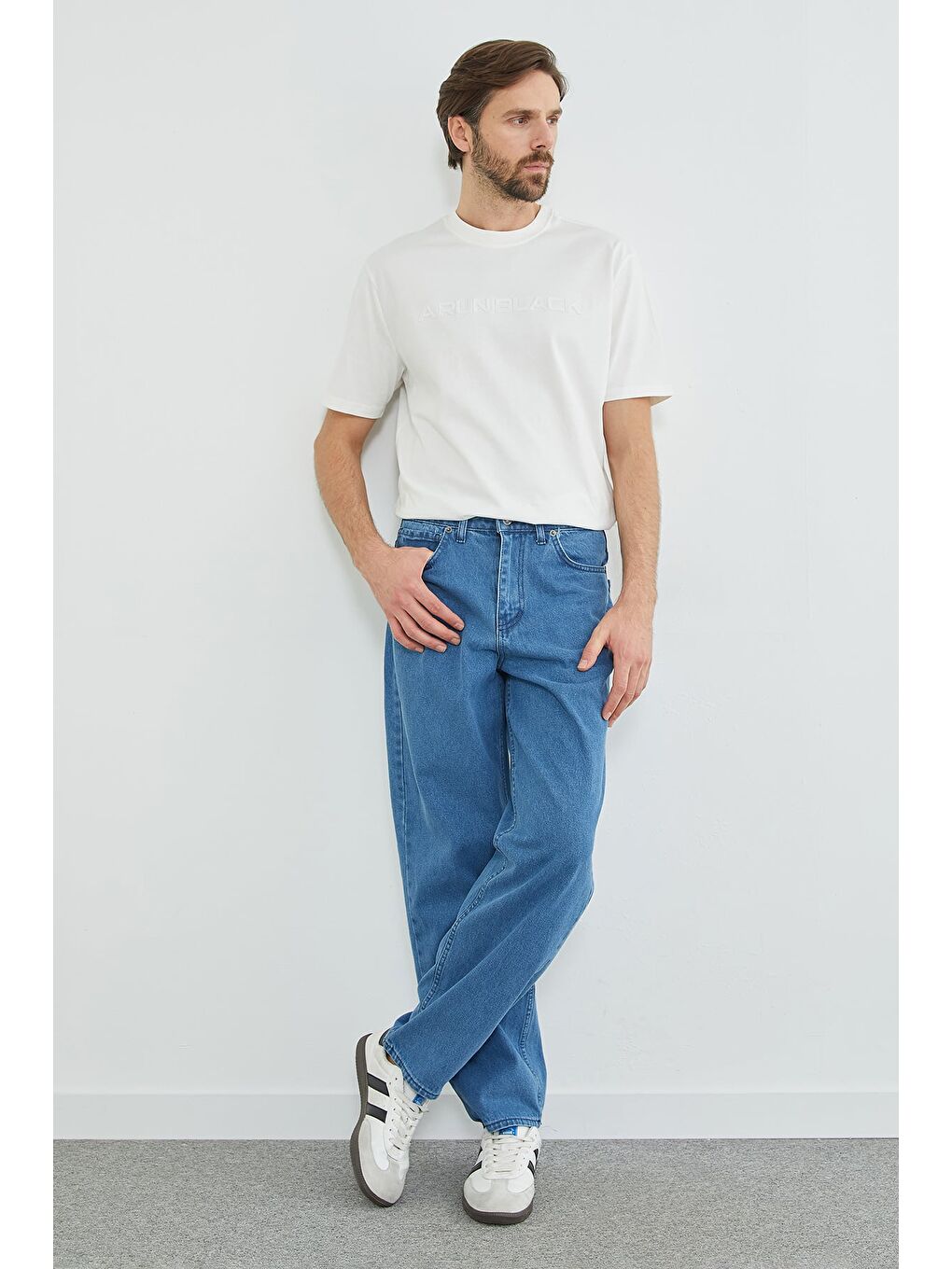 Mavi Fermuarlı Baggy Jean-3