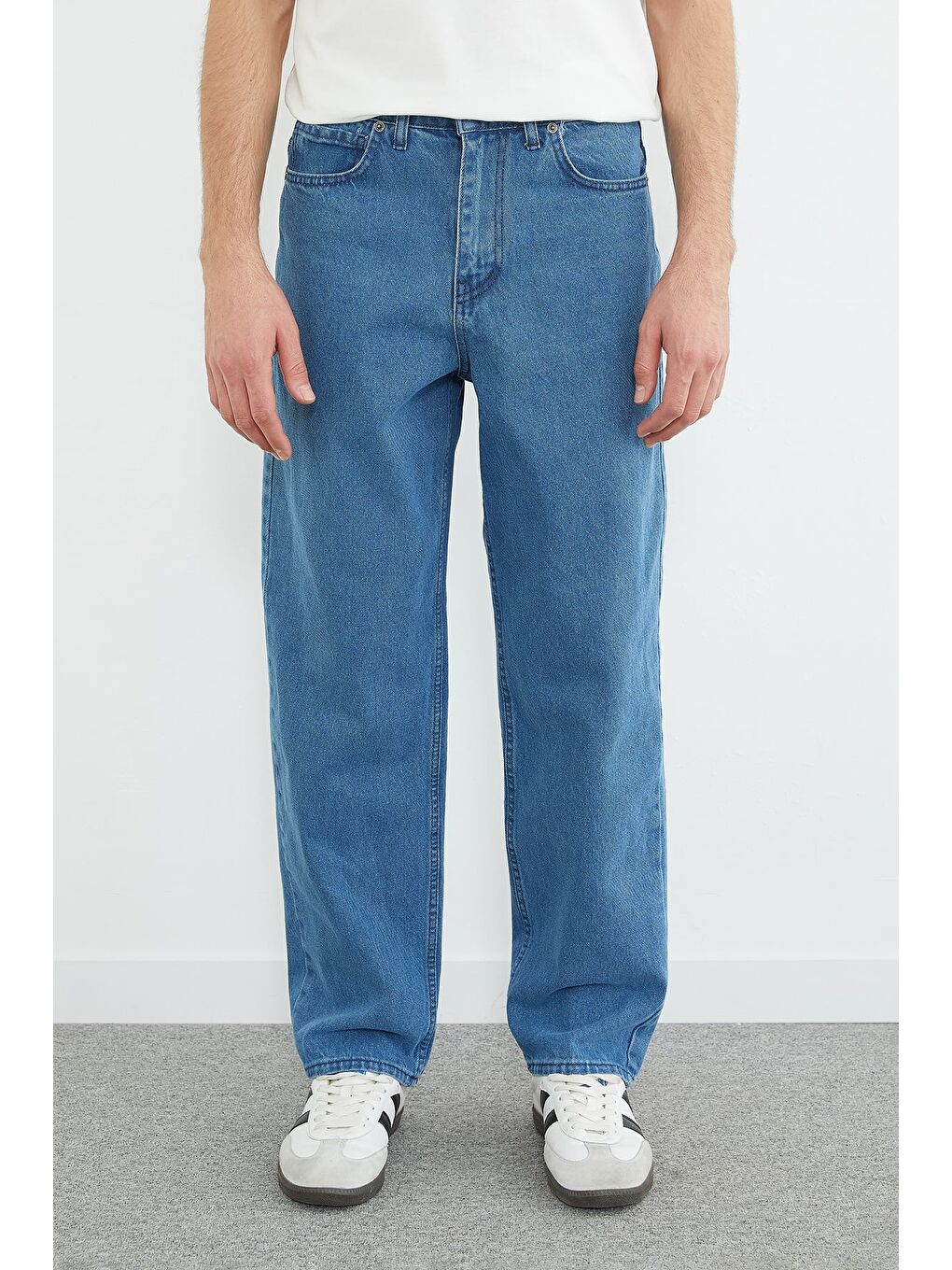 Mavi Fermuarlı Baggy Jean-4